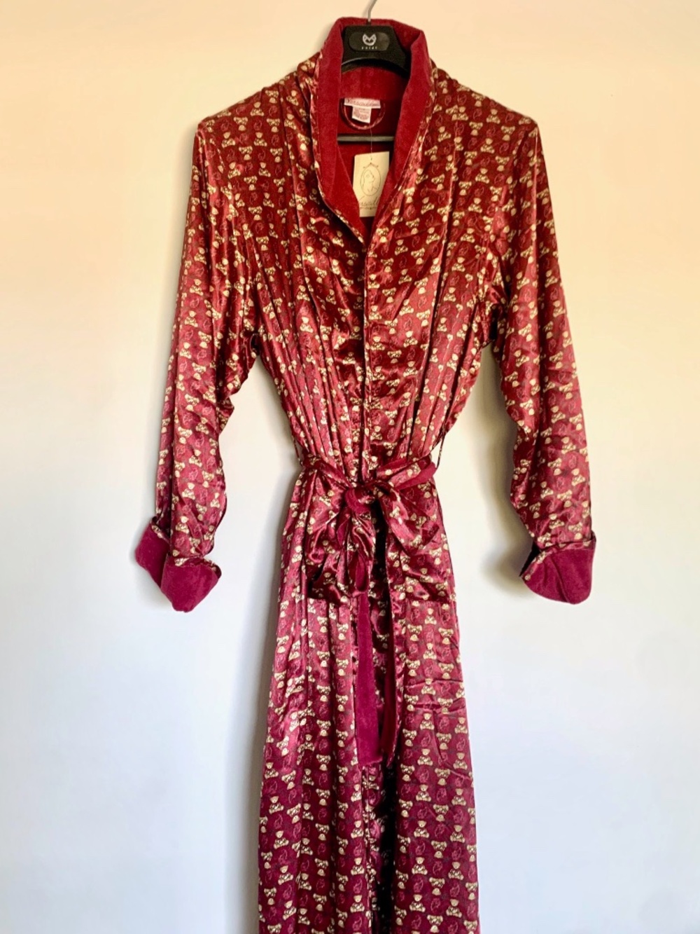 VERSAILLES Vintage Teddy Bear Pattern Lined Robe/ House Coat SIZE L NWT
